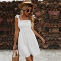 Women Sexy Backless Sling Mini Dress Elegant Bow Straps High Waist A-Line Cotton Blend Knitted Dress For Summer Beach Vacation Party Solid Color Sun Dress