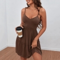 Women Spaghetti Strap Tiered Mini Dress Sexy V Neck Knitted Ruffle Backless Bodycon Cake Dress Party Summer Casual Sundress For Ladies