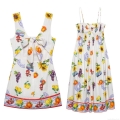 Mediterranean Sicily Fruit Sunflower Sardine Print Women's Backless Bow Mini Dress And Smocking Spaghetti Strap Maxi Dress Summer Holiday Outfits