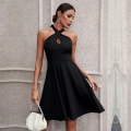 Women's Sexy Halter Neck Backless Mini Dress Cotton Polyester Knitted A-Line Sleeveless Solid Short Dress For Summer Party Club Elegant Slim Lady