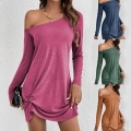 Women's Asymmetric Off-the-Shoulder Long Sleeve Mini Dress Knit Polyester Blend Slim Fit Bodycon Dress With Twist Detail Casual Party Daily Wear