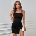 Women's Sexy Backless Bodycon Mini Dress Viscose Elastane Criss Cross Strappy Party Nightclub High Stretch Side Slit Ruched Short Cami Dress