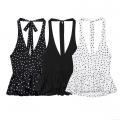 Women Summer Sexy V-Neck Backless Polka Dot Halter Neck Mini Dress Polyester Ruffle Hem Sleeveless Streetwear Party Club Outfits For Lady