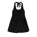 Women Summer Halter Neck Bow Mini Dress Sexy Slim Fit Sleeveless A-Line Puff Dress Polyester Solid Black Street Style Party Clubwear Elegant Sundress