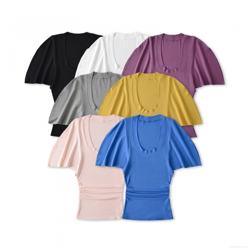 Women's Summer U-Neck Batwing Sleeve Mini Dress Ribbed Viscose Elastane Knit Slim Fit Solid Color Short Sleeve Party Streetwear Dress