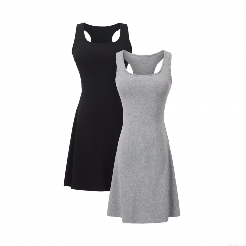 Women Summer Sleeveless Lace Patchwork Tank Dress Sexy Square Neck Hollow Out A-Line Mini Dress Solid Color Cotton Blend Streetwear Dress