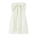 Women's Sexy Strapless Bowknot Mini Dress Polyester Backless A-Line Party Summer Dress Off Shoulder Sleeveless Short Dress for Women