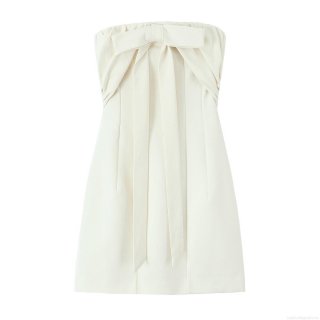 Women's Sexy Strapless Bowknot Mini Dress Polyester Backless A-Line Party Summer Dress Off Shoulder Sleeveless Short Dress for Women