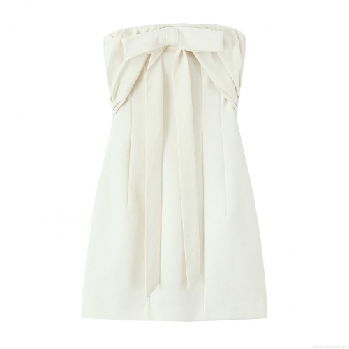 Women's Sexy Strapless Bowknot Mini Dress Polyester Backless A-Line Party Summer Dress Off Shoulder Sleeveless Short Dress for Women