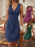 Women's Sleeveless V-Neck Bodycon Mini Dress Knit Polyester Viscose Ruched Twist Knot Slim Waist Party Sexy Club Summer Dress