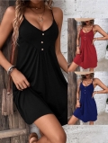 Women's Summer Sexy V-Neck Cami Mini Dress Cotton Blend Knit Sleeveless Button Decor Slim Fit Bodycon Sundress for Casual Vacation Party