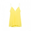 Women Yellow Backless Cross Tie Mini Dress Polyester Pleated V Neck Sleeveless A-Line Cami Sexy Summer Party Club Streetwear Dress