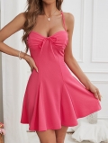 Women's Sexy Halter Neck Backless Mini Dress Solid Color Textured Knitted A-Line Summer Party Dress with Bow Detail
