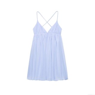 Women's Sexy Backless Cross Tie-up Suspender Dress Solid Color V Neck Pleated A-Line Mini Dress Lightweight Polyester Chiffon Fabric Sundress For Summer Party Vacation Date
