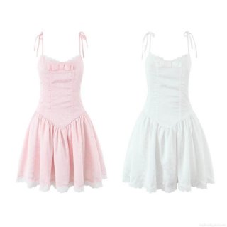 Women Summer Bow Lace Patchwork Cami Dress Elegant Floral Jacquard Satin Mini A-Line Dress For Party Date Vacation Sweet Streetwear