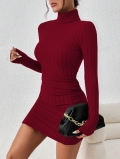 Women's High Neck Ribbed Knitted Dress Long Sleeve Slim Fit Bodycon Mini Dress For Autumn Winter Elegant Office Lady Party Daily Wear