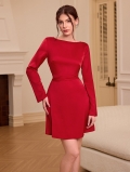 Women's Sexy Backless Satin Long Sleeve Mini Dress Elegant High Waist Slim Fit Solid Color A-Line Short Dress For Party Cocktail Wedding Guest