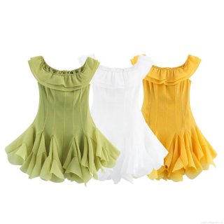 Women Off-Shoulder Ruffle Mini Dress Sleeveless Solid Color Puffy Chiffon Layered Party Sundress Sexy Sweet Streetwear Beach Holiday Short Dress