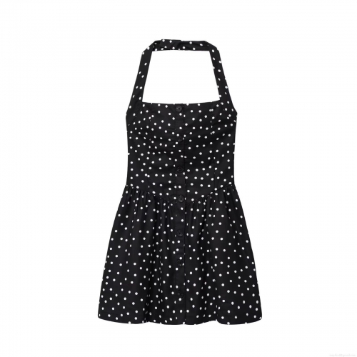 Women's Halter Neck Polka Dot Mini Dress Summer Sleeveless Backless Sexy Short Dress With Button Decoration Fashion Streetwear Western Style Outfits