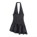Women Polka Dot Halter Dress Asymmetric Hem Ruffle V Neck Back Zipper Midi Dress Summer Beach Party Clubwear Streetwear Elegant Polyester Black White Polka Dot Dress