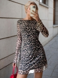 Women's Sexy Leopard Print Off-the-Shoulder Backless Mini Dress High Waist Long Sleeve Slim Fit Knitted Bodycon Party Dress Polyester Spandex Clubwear