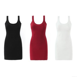 Women's Sexy Bodycon Bandage Mini Dress Sleeveless U-Neck Polyester Cotton Blend Stretchy Knitted Short Dress For Party Club Nightwear Streetwear