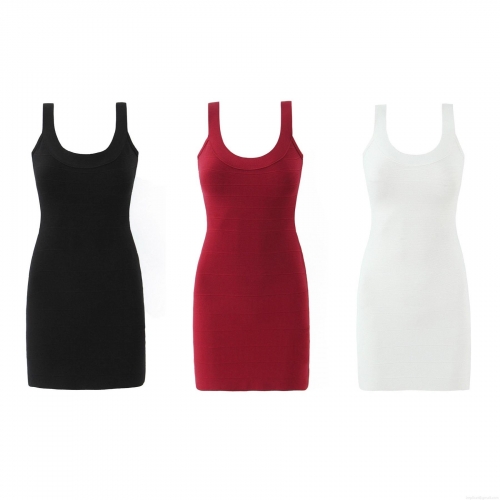 Women's Sexy Bodycon Bandage Mini Dress Sleeveless U-Neck Polyester Cotton Blend Stretchy Knitted Short Dress For Party Club Nightwear Streetwear