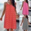 Women's Summer Floral Print Sleeveless Slip Dress Elegant High Waist A-Line Mini Dress Polyester Spandex Vacation Beach Sun Dress For Women