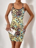 Women Sexy Leopard Butterfly Print Cami Dress Slim Fit Mini Bodycon Dress Summer Party Clubwear Polyester Spandex Sleeveless Sundress