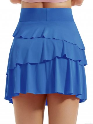 Women's Sport Skort High Waisted Pleated Tiered Cake Mini Skirt Polyester Spandex Anti-exposure Skirt With Pockets And Built-in Shorts For Tennis Running Casual Wear
