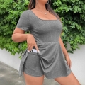 Women's Sexy Square Neck Mini Dress With Built-in Shorts Pockets Short Sleeve A-Line Skater Athletic Dress For Tennis Golf Casual Summer Outfit
