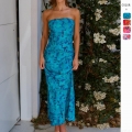 Women Sexy Strapless Floral Print Maxi Dress Backless Slim Fit Bodycon Summer Vacation Beach Long Dress Elegant Sleeveless Polyester Evening Party Wear