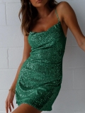 Sexy Sequin Bodycon Mini Dress For Women Sparkling Spaghetti Strap Backless V-Neck Evening Party Nightclub Clubwear Dress