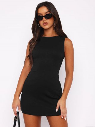 Women Summer Sexy Bodycon Mini Dress Sleeveless Round Neck High Waist Y2K Solid Color Slim Fit Short Dress for Party Club Streetwear