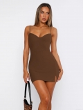 Women Sexy Y2K Bodycon Mini Cami Dress Spaghetti Strap Split Hem Solid Color Sleeveless Clubwear Dress For Summer Party Night Out