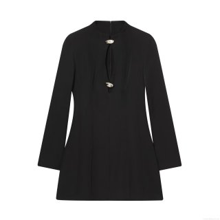 Women Elegant Cut Out Long Sleeve Mini Dress Slim Fit Bodycon Polyester Spandex Dress With Metal Rhinestone Button Sexy Party Club Night Out Fashion Dress For Lady