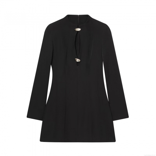 Women Elegant Cut Out Long Sleeve Mini Dress Slim Fit Bodycon Polyester Spandex Dress With Metal Rhinestone Button Sexy Party Club Night Out Fashion Dress For Lady