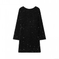 Women's Elegant Round Neck Long Sleeve Sequin Mini Dress Sexy Slim Fit Sparkly Party Evening Banquet Bodycon Dress Glamorous Autumn Winter Night Out Outfits