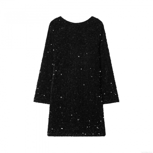 Women's Elegant Round Neck Long Sleeve Sequin Mini Dress Sexy Slim Fit Sparkly Party Evening Banquet Bodycon Dress Glamorous Autumn Winter Night Out Outfits