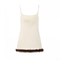 Sexy Backless Camisole Dress For Women With Brown Feather Trim Double-faced Acetate Mini Slip Dress For Evening Party Cocktail Clubwear