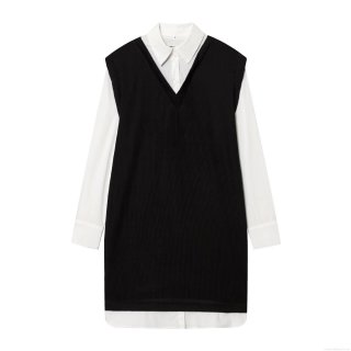 Women's Fake Two-Piece Patchwork Dress Elegant Lapel Shirt Long Sleeve Knit Vest Mini Dress Casual Fashion Pullover A-Line Short Dress For Women Daily Office Wear