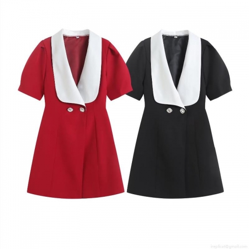 Elegant Women's Blazer Mini Dress White Lapel Bubble Sleeve Bow Back Rhinestone Button A-Line Dress For Party Commute Vintage French Style Short Dress