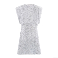 Women's Sexy Sequin Mini Dress With Shoulder Pads Sleeveless Round Neck Bodycon Slim Fit Short Dress For Party Club Night Evening Elegant Ladies Vestidos