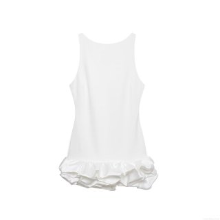 Sexy Backless Mini Dress Round Neck Sleeveless Ruffle Hem Polyester Satin Sequin Bodycon Bubble Skirt For Women Party Club Night Out Evening Wear