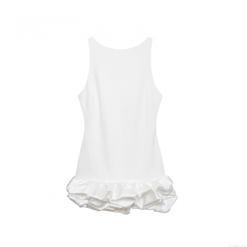 Sexy Backless Mini Dress Round Neck Sleeveless Ruffle Hem Polyester Satin Sequin Bodycon Bubble Skirt For Women Party Club Night Out Evening Wear