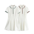 Women's Short Sleeve Polo Dress Contrast Trim A-Line Pleated Knit Mini Dress Casual Preppy Style Ladies Summer Sporty Dress For Women