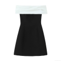 Women Sexy Off-Shoulder Contrast Color Patchwork Mini Dress Elegant Sleeveless Strapless A-Line Bodycon Party Club Short Dress
