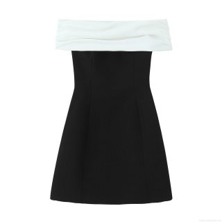 Women Sexy Off-Shoulder Contrast Color Patchwork Mini Dress Elegant Sleeveless Strapless A-Line Bodycon Party Club Short Dress