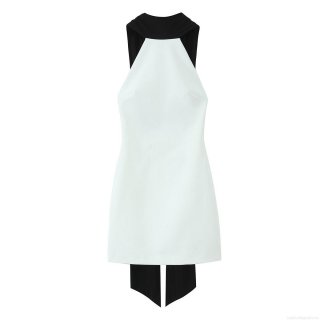 Womens Halter Neck Mini Dress Sexy Patchwork Backless Sleeveless Bodycon Short Dress Elegant Summer Party Clubwear Clothing