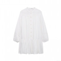 Elegant White Long Sleeve Mini Dress For Women Featuring Lace Embroidery And Ruffle Hem Chic A-Line Button Down Party Commute Dress